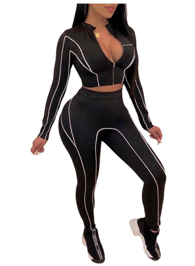 2-Piece Yoga Suit Set Black/White  - Image 2