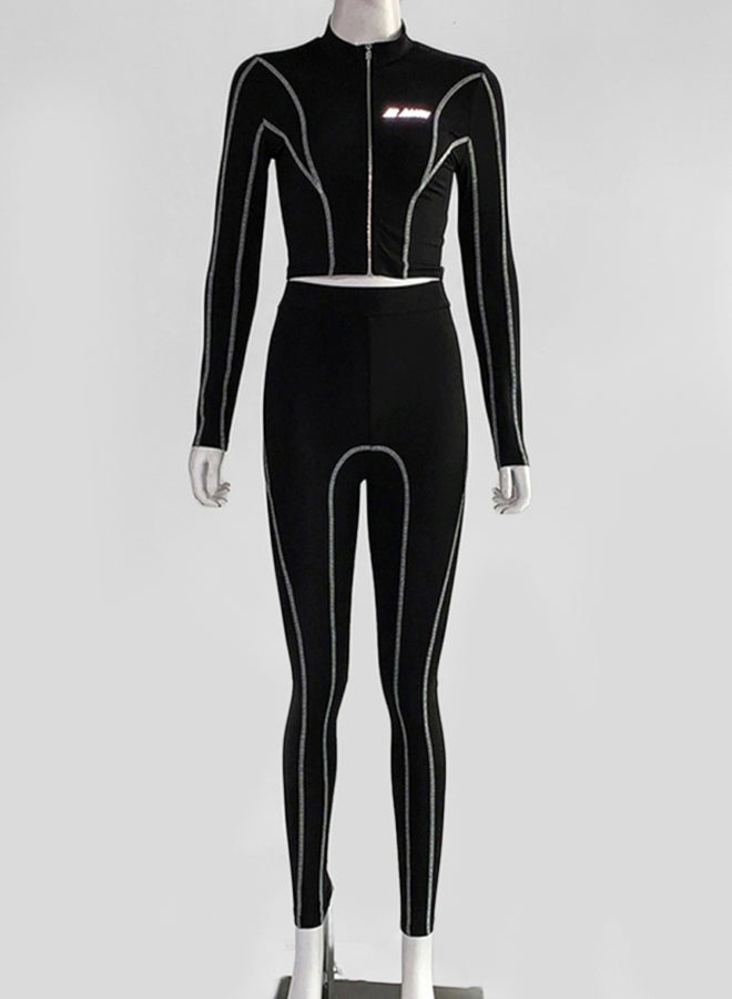 2-Piece Yoga Suit Set Black/White  - Image 1