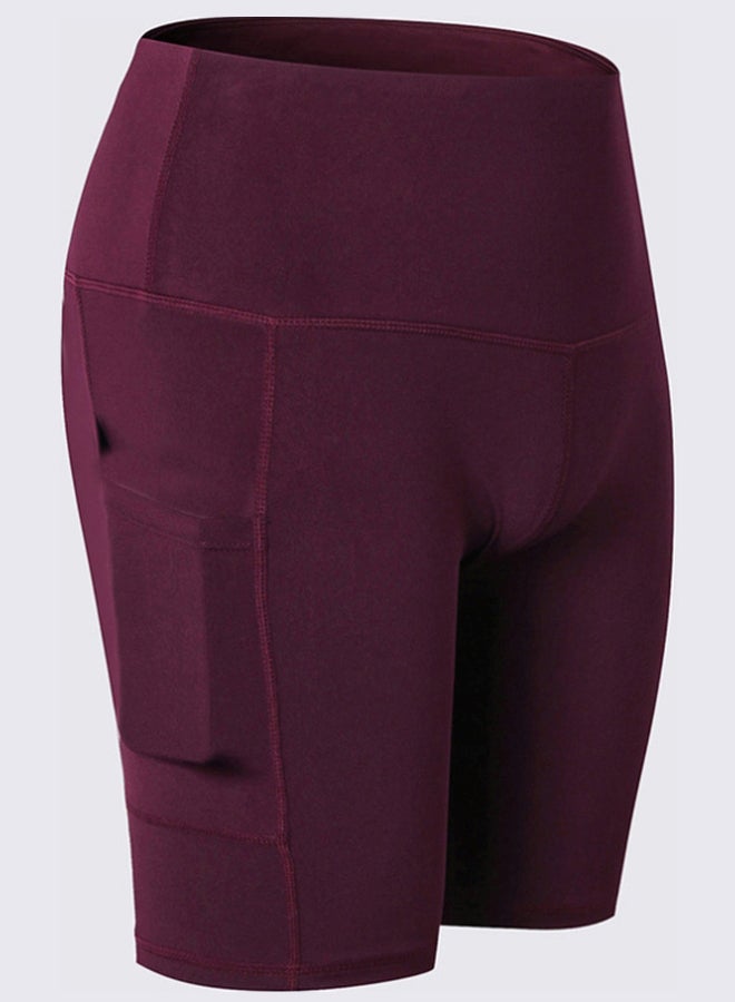 شورت يوجا بخصر مرتفع وجيوب جانبية خمري - Image 1