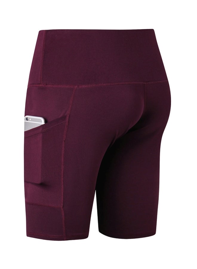 شورت يوجا بخصر مرتفع وجيوب جانبية خمري - Image 2