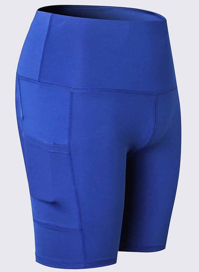 Generic - High Waist Side Pockets Details Yoga Shorts Blue - Image 1