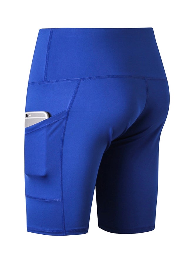 Generic - High Waist Side Pockets Details Yoga Shorts Blue - Image 1