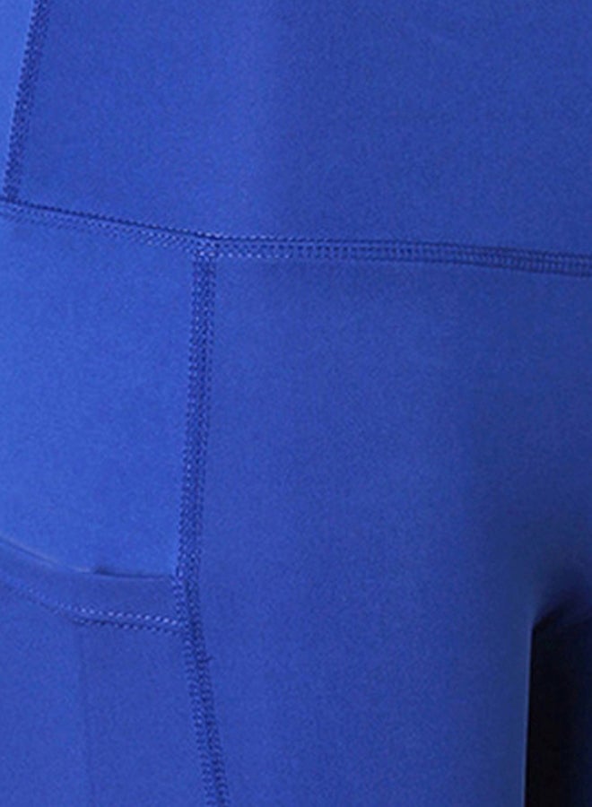 Generic - High Waist Side Pockets Details Yoga Shorts Blue - Image 1