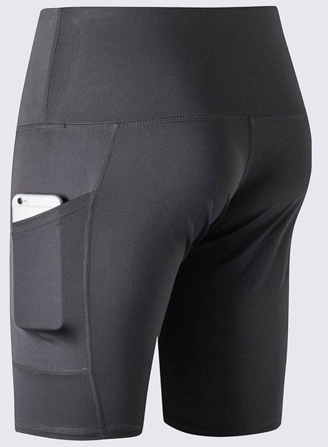 شورت يوجا بخصر مرتفع وجيوب جانبية رمادي - Image 2