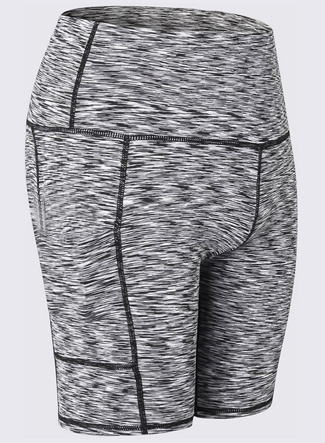 High Waist Side Pockets Details Yoga Shorts Light Grey  - Image 1