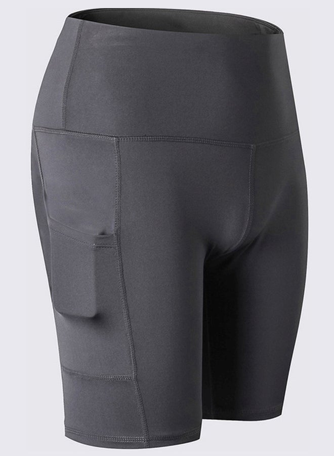 شورت يوجا بخصر مرتفع وجيوب جانبية رمادي - Image 1