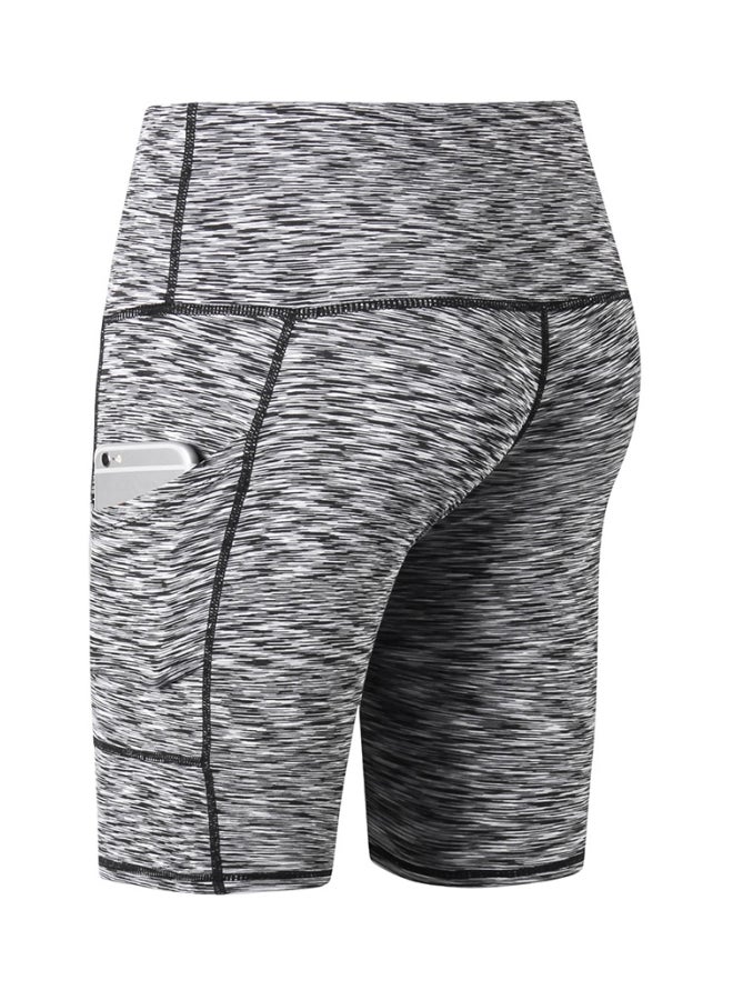 High Waist Side Pockets Details Yoga Shorts Light Grey  - Image 2
