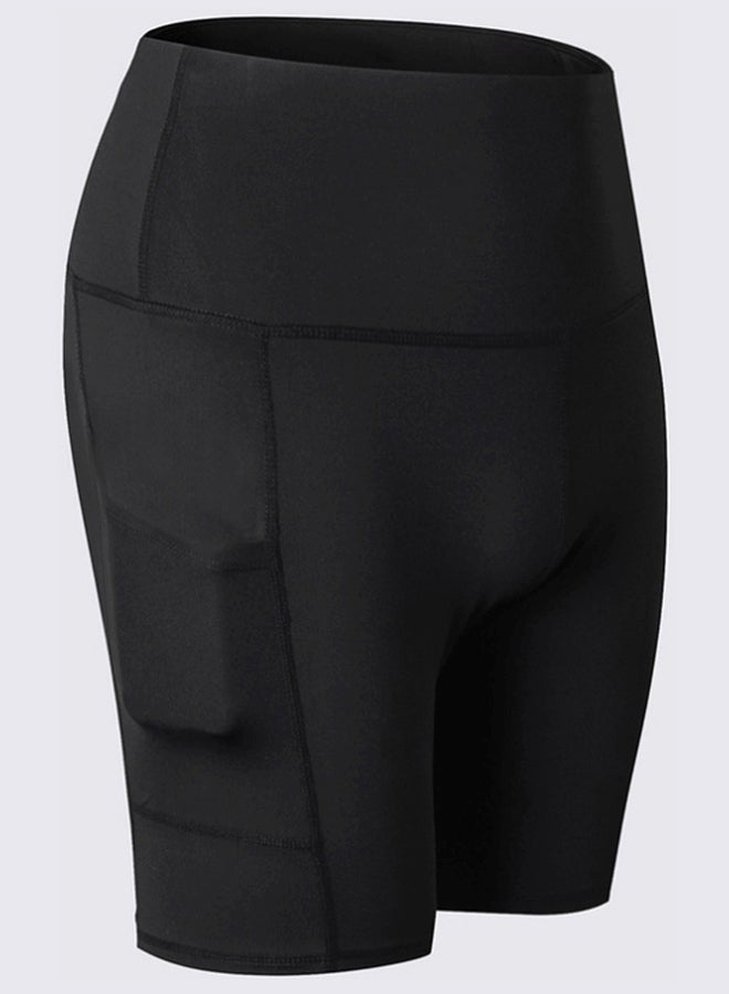 شورت يوغا بخصر مرتفع وجيوب جانبية أسود - Image 1