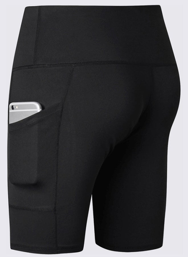 شورت يوغا بخصر مرتفع وجيوب جانبية أسود - Image 2