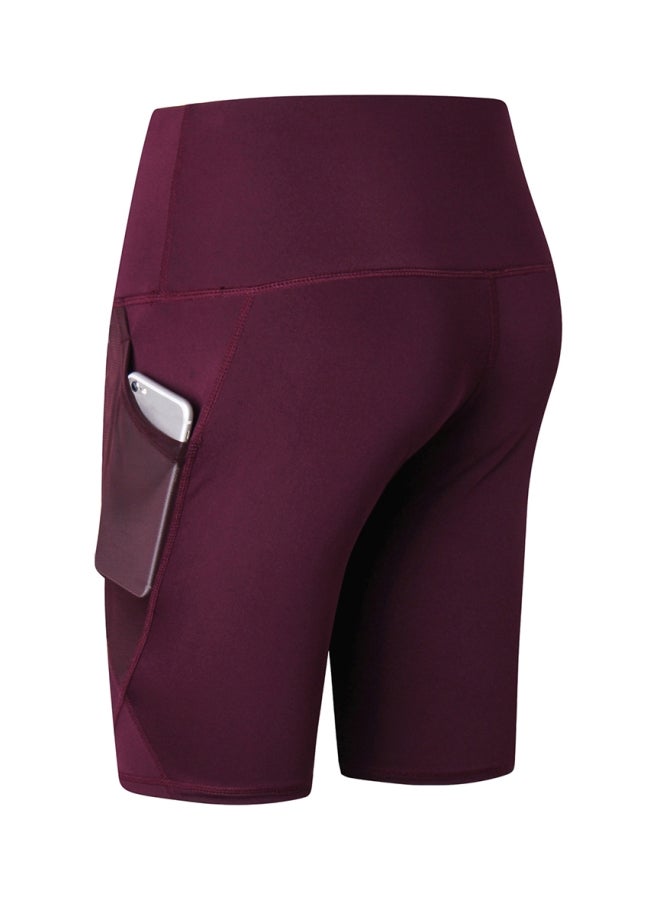 Solid Pocket Detailed Shorts Burgundy  - Image 2