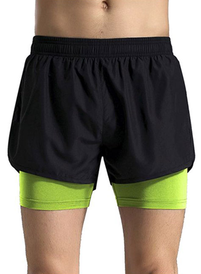 2-In-1 Quick Dry Running Shorts Black/Green  - Image 1