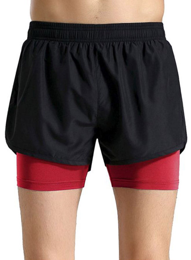 2-In-1 Quick Dry Running Shorts Black/Red  - Image 1