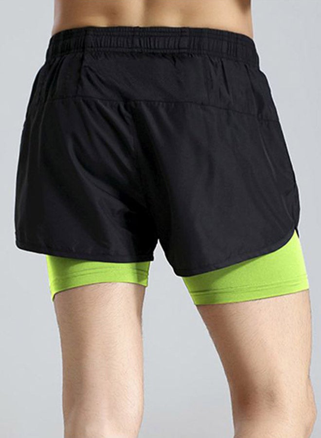 2-In-1 Quick Dry Running Shorts Black/Green  - Image 2