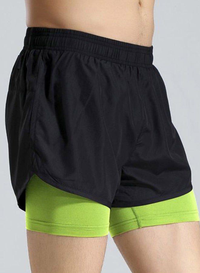 2-In-1 Quick Dry Running Shorts Black/Green  - Image 4
