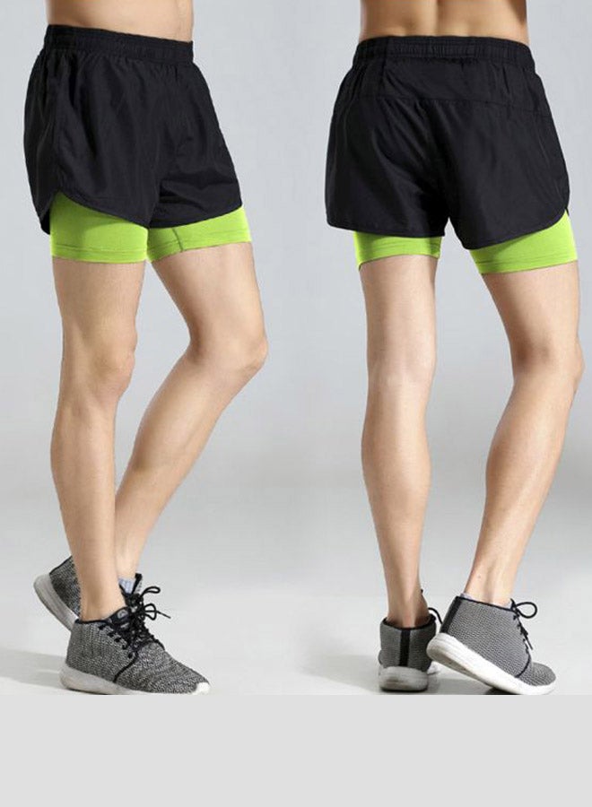 2-In-1 Quick Dry Running Shorts Black/Green  - Image 5