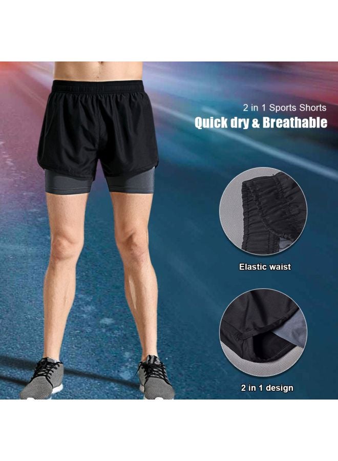 2-In-1 Quick Dry Running Shorts Black/Grey