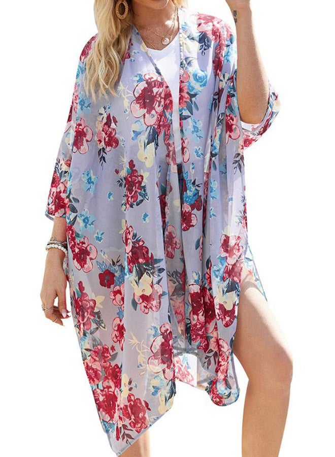 Floral Printed Cover Up Grey/Red/Blue  - Image 1