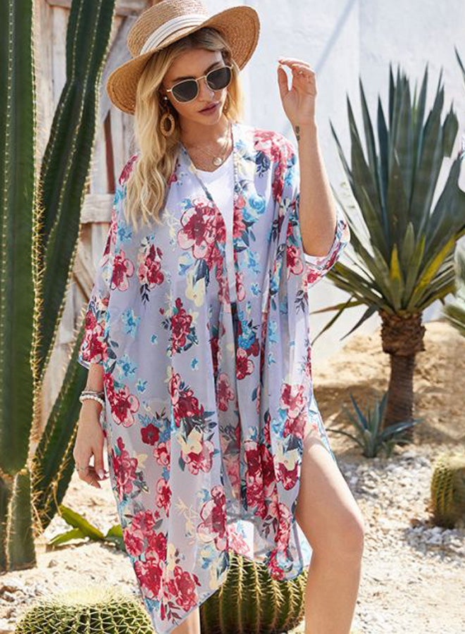 Floral Printed Cover Up Grey/Red/Blue  - Image 2