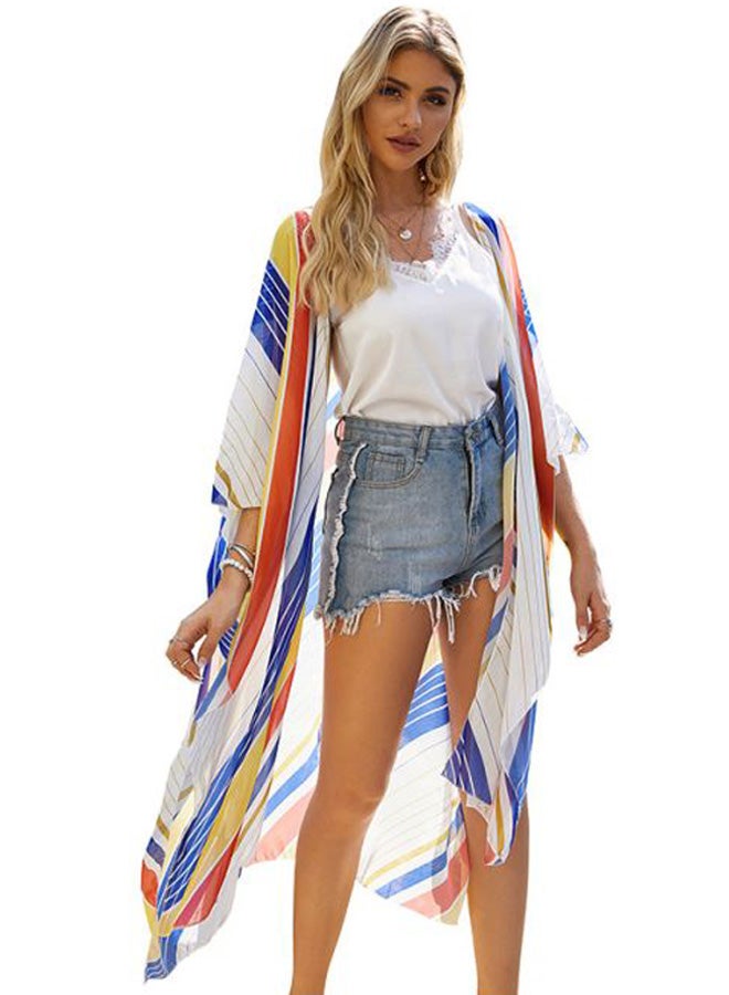 Striped Beach Cover Up Blue/Red/Yellow  - Image 1
