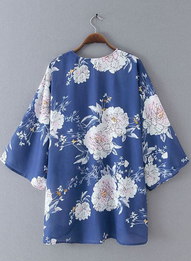 Floral Printed Cover Up Blue/White - Image 4