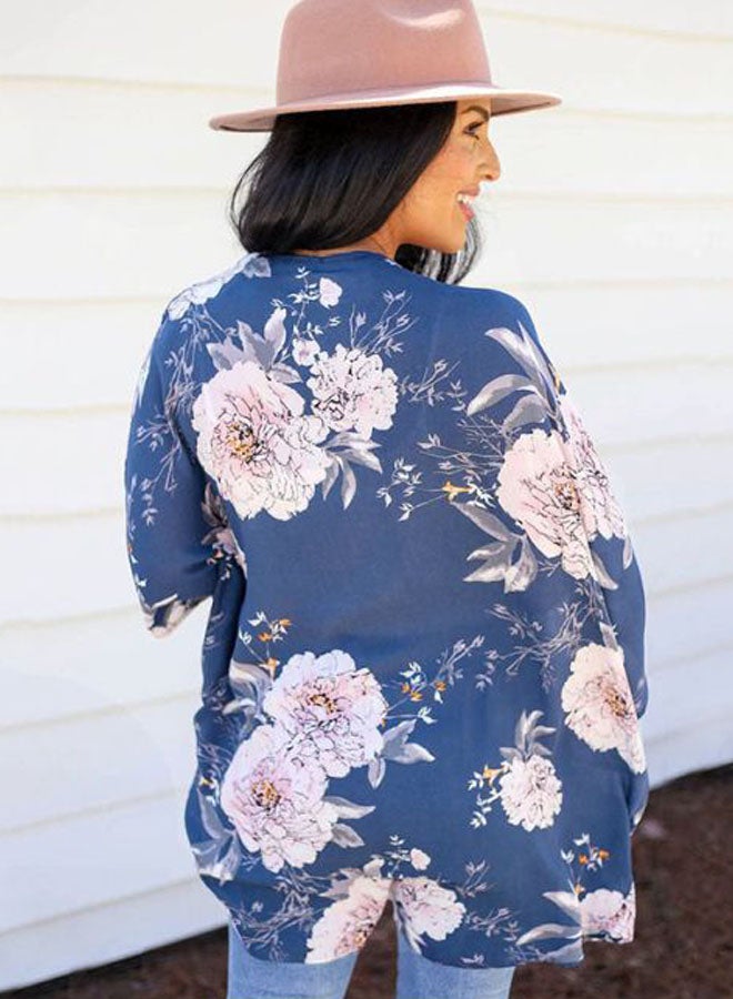 Floral Printed Cover Up Blue/White - Image 2