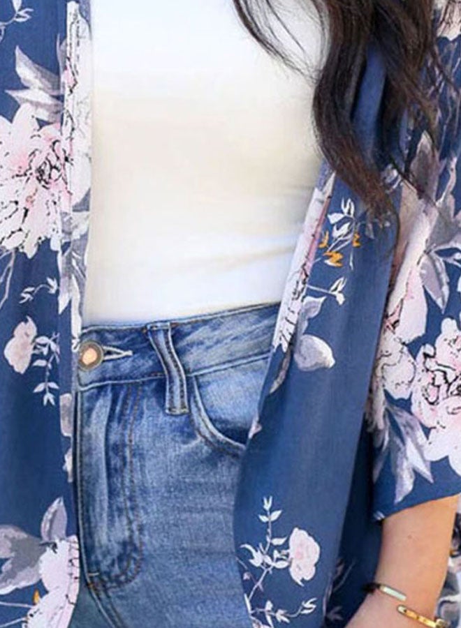 Floral Printed Cover Up Blue/White - Image 3