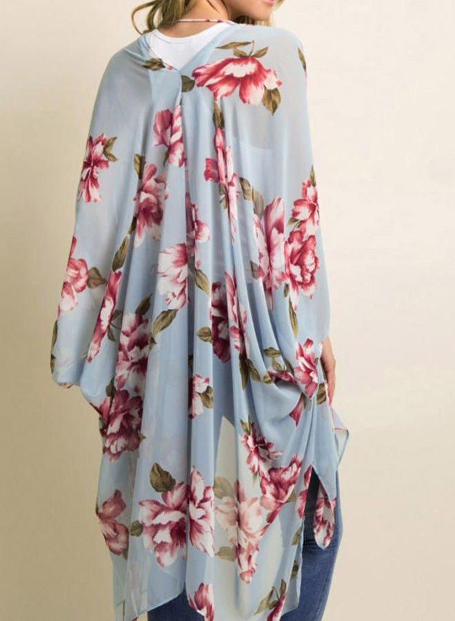 Floral Printed Cover Up Light Blue/Red/White - Image 2