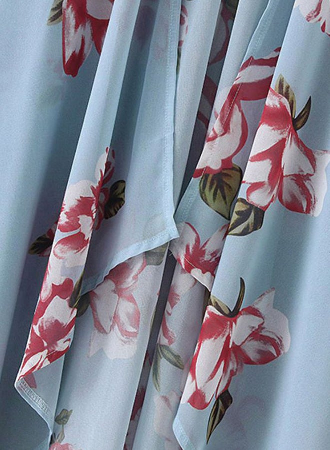 Floral Printed Cover Up Light Blue/Red/White - Image 3
