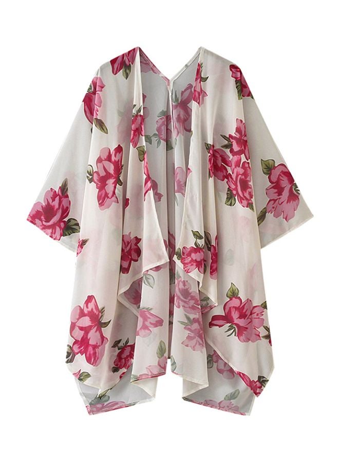 Floral Printed Cover Up Beige/Red - Image 1