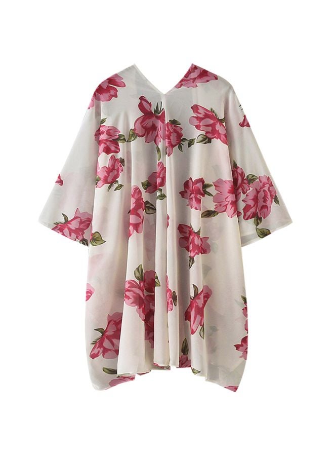 Floral Printed Cover Up Beige/Red - Image 2