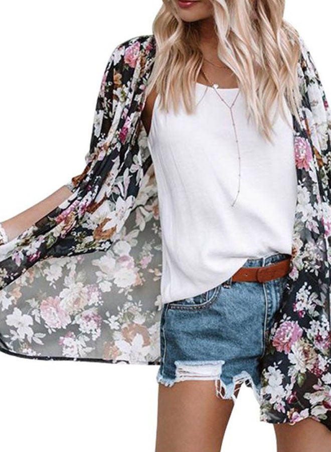 Floral Printed Cover Up Black/Pink/White  - Image 4