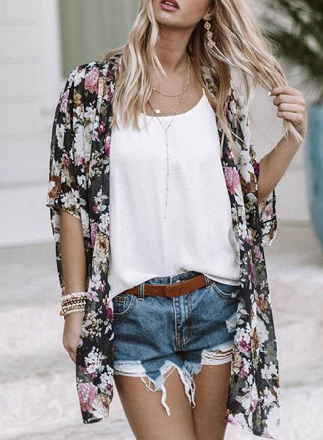 Floral Printed Cover Up Black/Pink/White  - Image 5