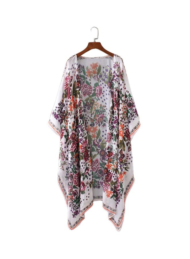 Floral Printed Loose Bikini Cover Up White - Image 1