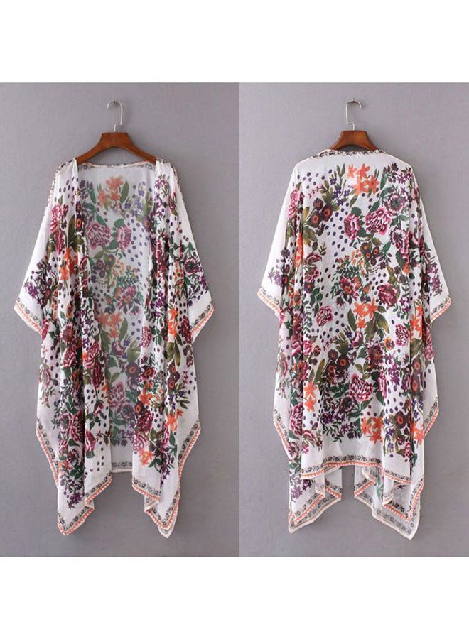 Floral Printed Loose Bikini Cover Up White - Image 2