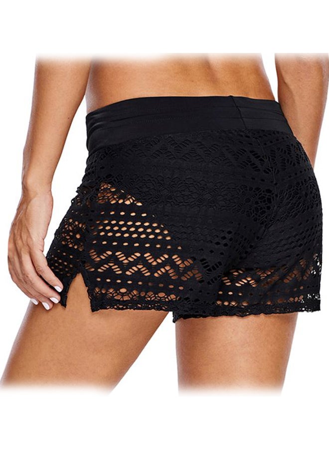 Generic - Lace Hollow Out Solid Swim Shorts Black - Image 1