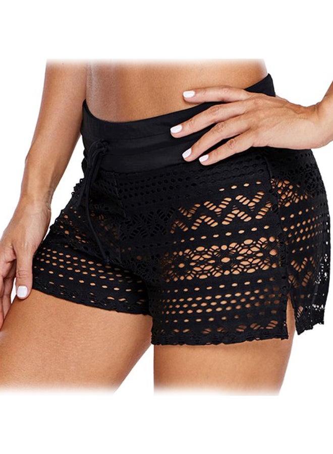 Generic - Lace Hollow Out Solid Swim Shorts Black - Image 1