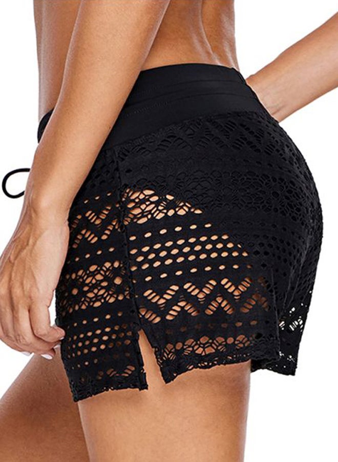 Generic - Lace Hollow Out Solid Swim Shorts Black - Image 1
