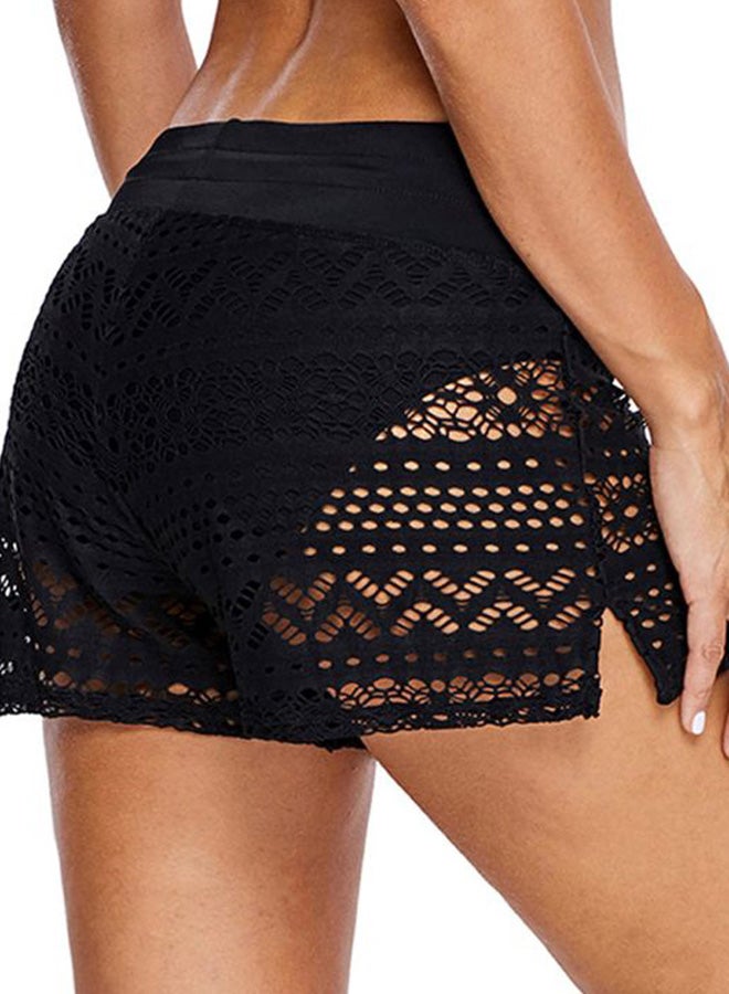 Generic - Lace Hollow Out Solid Swim Shorts Black - Image 1
