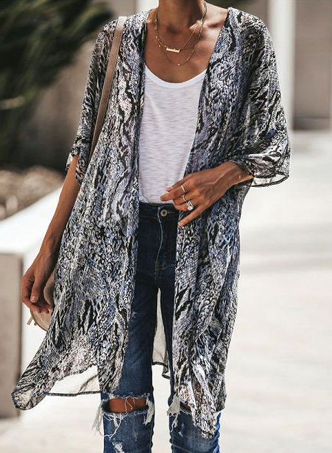 Snake Skin Kimono Printed Cover Up Black/Grey - Image 5
