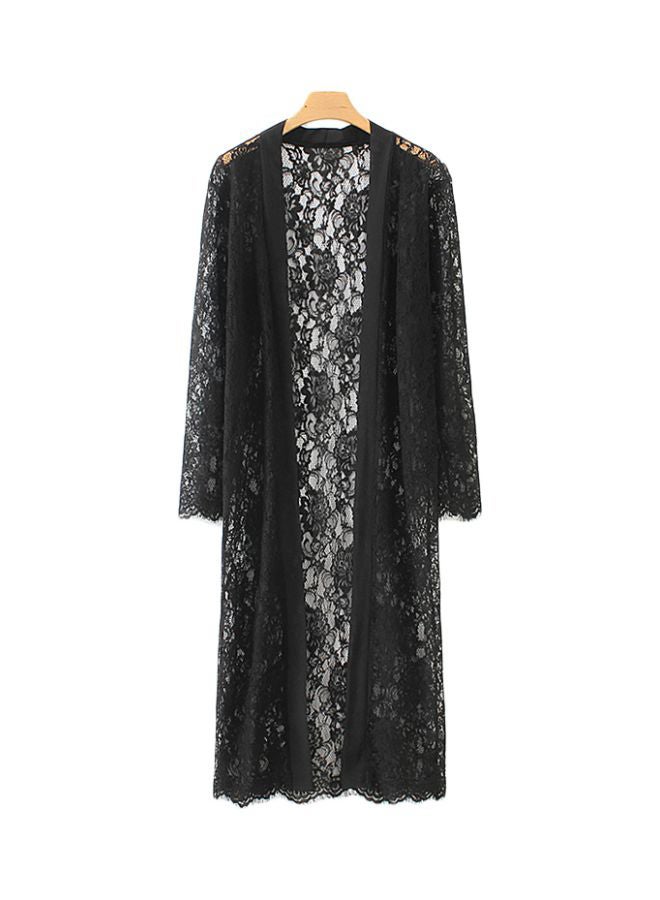 Lace Detailed Cardigan Cover Up Black/White - Image 1