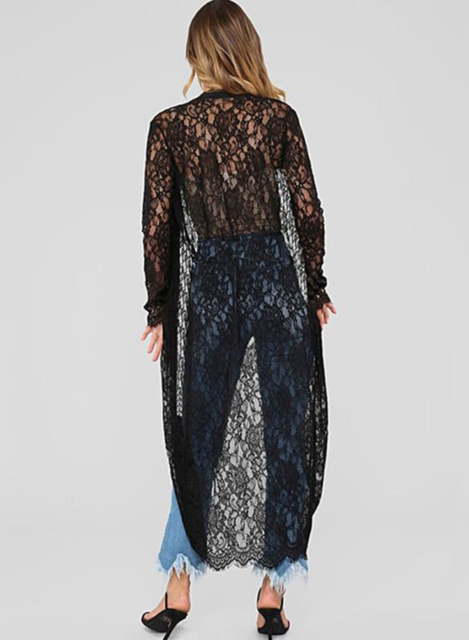 Lace Detailed Cardigan Cover Up Black/White - Image 2