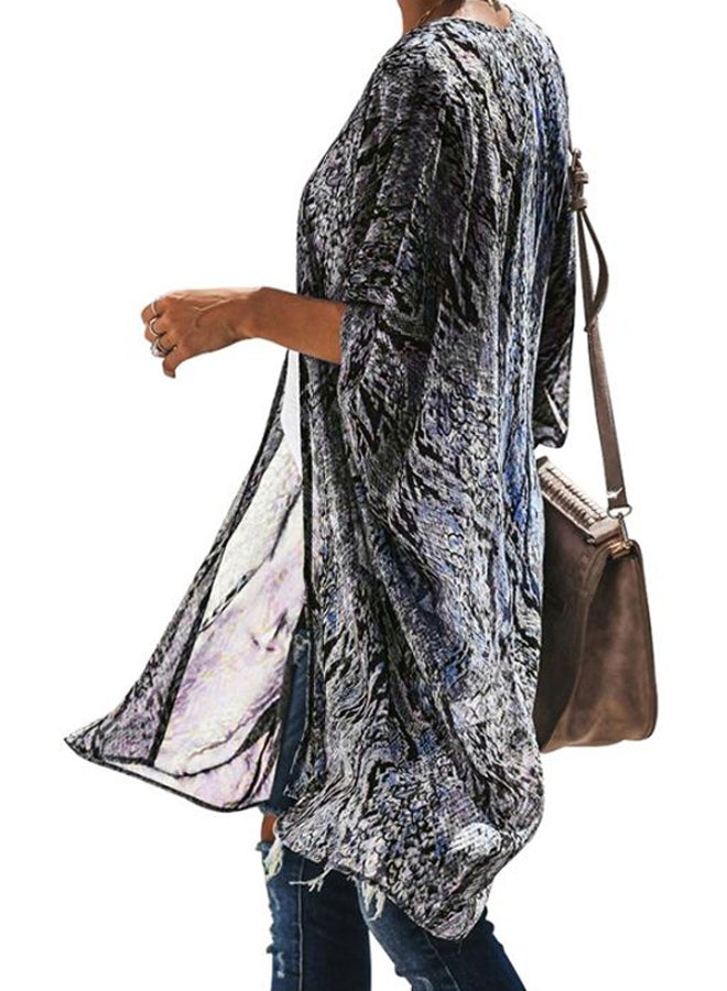 Snake Skin Kimono Printed Cover Up Black/Grey - Image 4