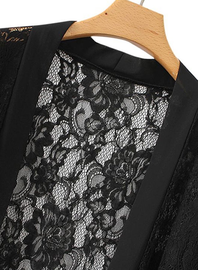 Lace Detailed Cardigan Cover Up Black/White - Image 3