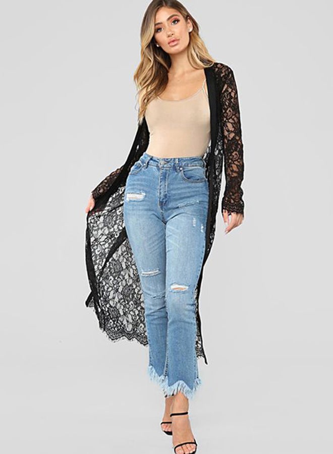 Lace Detailed Cardigan Cover Up Black/White - Image 4