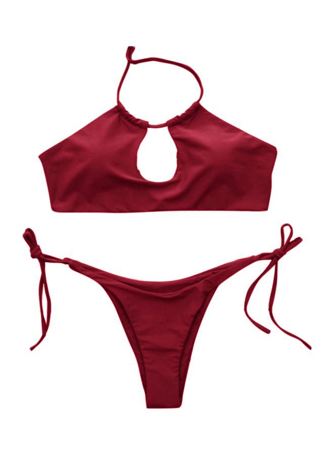 2-Piece Solid Swimwear Swimsuit Red  - Image 1
