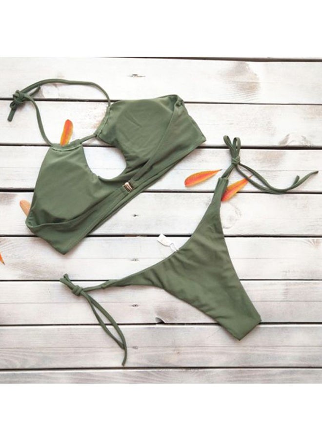 2-Piece Solid Swimwear Swimsuit Green  - Image 3