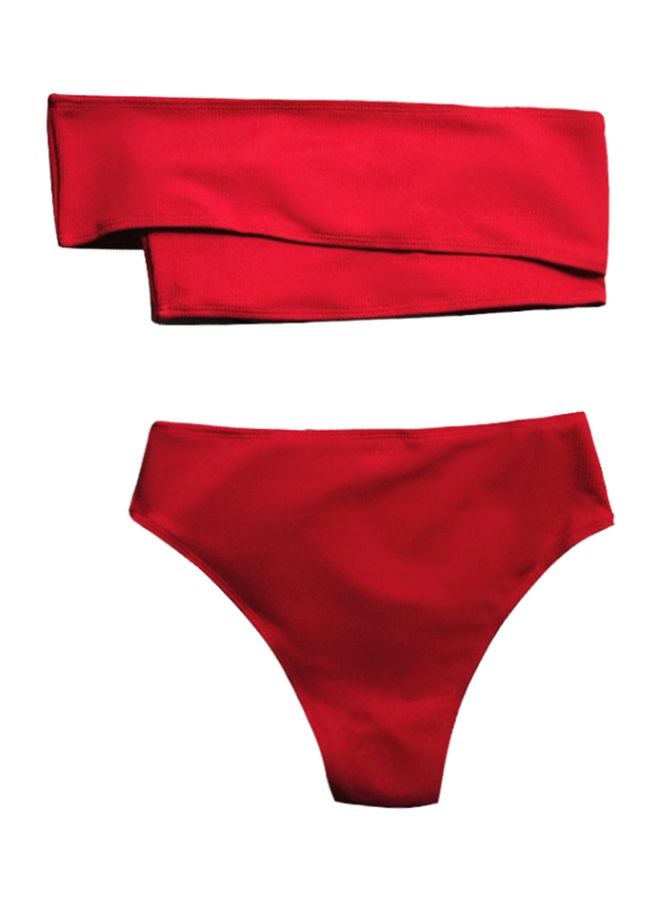 2-Piece Solid Swimwear Swimsuit Red  - Image 1
