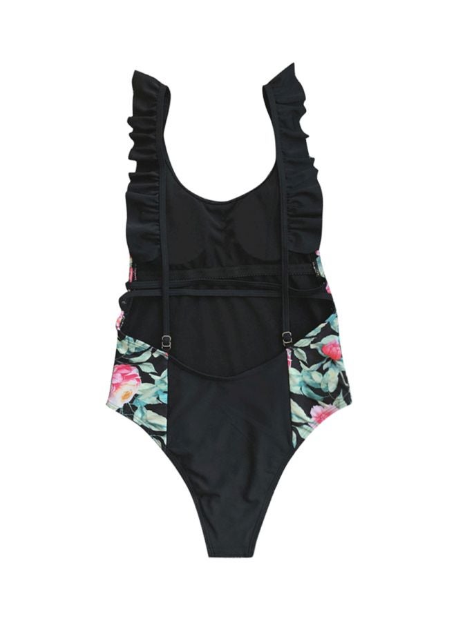 Floral Printed Jumpsuit Bikini Black  - Image 2