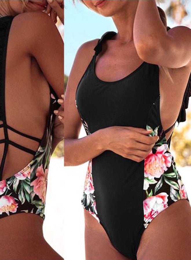 Floral Printed Jumpsuit Bikini Black  - Image 5