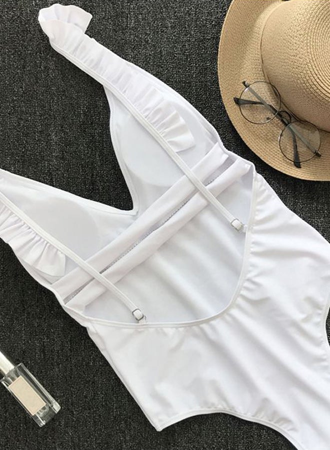 V Neck Jumpsuit Bikini White  - Image 3